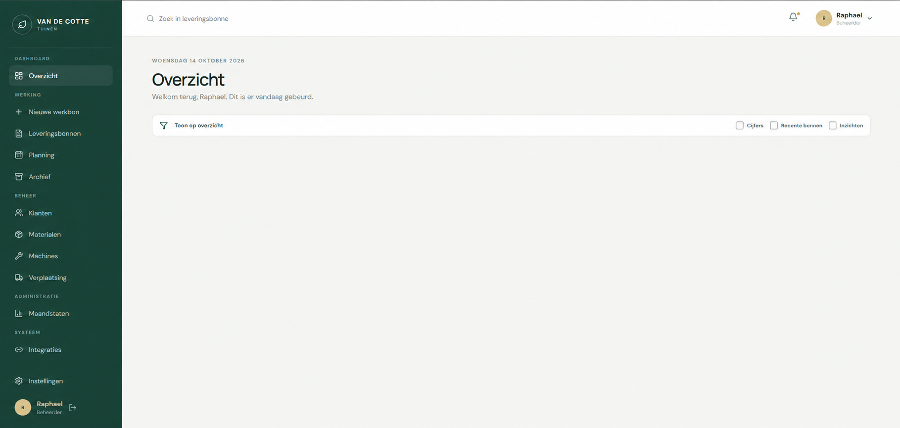 Van De Cotte work order dashboard